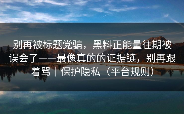 别再被标题党骗，黑料正能量往期被误会了——最像真的的证据链，别再跟着骂｜保护隐私（平台规则）